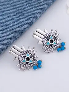 Voylla Silver-Toned & Blue Oxidised Contemporary Studs