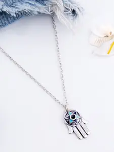 Voylla Silver-Toned & Blue Brass Silver-Plated Necklace