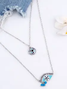 Voylla Silver-Plated & Enameled Layered Tribal Necklace