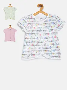 MINI KLUB Girls Multicoloured Set of 3 Printed Round Neck T-shirt