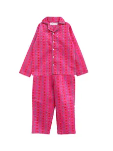 My Little Lambs Girls Fuchsia Pink & Red Polka Dots Printed Night Suit MLL202082y