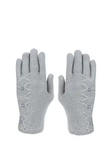 FabSeasons Women Acrylic Grey Solid Gloves
