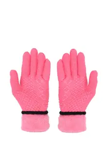 FabSeasons Women Acrylic Pink Self-design Embellished Knitted Gloves