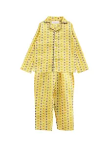 My Little Lambs Girls Yellow & Grey Polka Dot Printed Night Suit MLL202092y