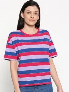 People Women Pink Striped Pure Cotton Top