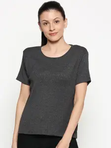 People Women Grey Striped Pure Cotton Top