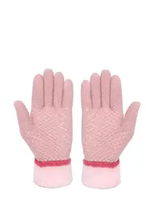 FabSeasons Women Acrylic Peach-Coloured Self Design Gloves