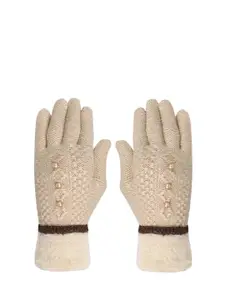 FabSeasons Women Acrylic Beige Self Design Winter Gloves