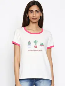 People Women White Printed Pure Cotton Top