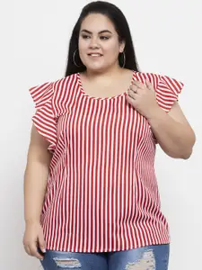Flambeur Women Plus Size Red & White Striped Top