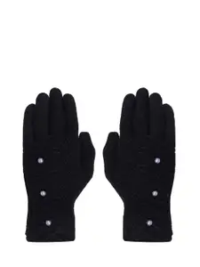 FabSeasons Women Acrylic Black Solid Winter Gloves