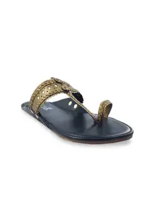 THE MADRAS TRUNK Women Gold-Toned Textured Leather One Toe Flats