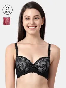 Susie Women Pack Of 2 Solid Lace Underwired Lightly Padded Everyday Bras shy-com-48