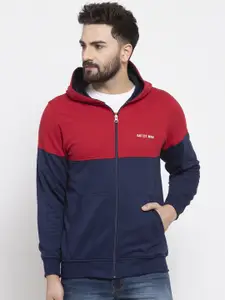 Kalt Men Navy Blue & Red Colourblocked Sweatshirt