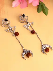 Voylla Silver-Toned & Maroon Geometric Drop Earrings