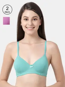 Susie Women Pink & Lime Green Solid Non-Wired Lightly-Padded Bra
