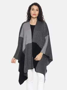 513 Women Black & Grey Woven-Design Kimono Shrug