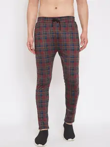 FUGAZEE Men Red & Blue Checked Slim-Fit Track Pants