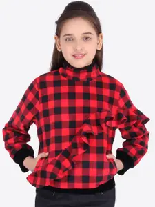 CUTECUMBER Girls Red & Black Checked Sweatshirt