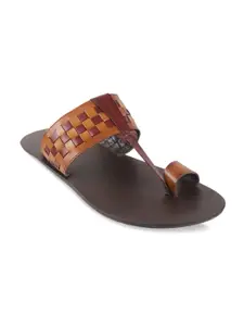 Metro Men Tan Brown Woven Design Leather Comfort Sandals