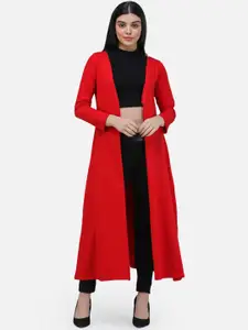 SCORPIUS Women Red Solid Open-Front Longline Shrug