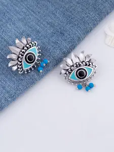 Voylla Silver-Toned & Blue Contemporary Studs