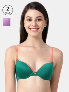 Susie Pack of 2 Green & Lavender Solid Underwired & Heavily-Padded Push-up Bras shy-com-50