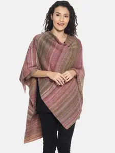 513 Women Pink & Brown Woven Design Acrylic Kimono Shrug
