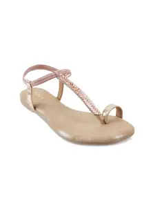 Mochi Women Beige Solid One Toe Flats