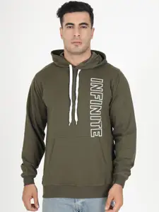 VEIRDO Men Olive Green Printed Hooded Sweatshirt