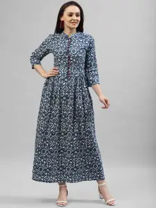 KASSUALLY Women Blue Printed Maxi Dress