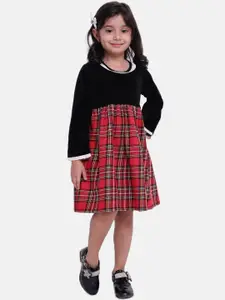 BownBee Girls Black Checked A-Line Dress