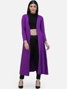 SCORPIUS Women Purple Solid Open-Front Longline Shrug