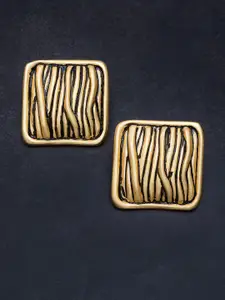 Golden Peacock Gold-Toned Square Drop Earrings