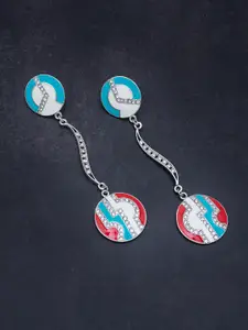 Golden Peacock Silver-Toned & Red Contemporary Enamelled Drop Earrings