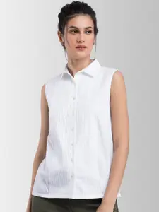 FableStreet Women White Regular Fit Striped Casual Shirt