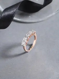 Voylla Rose Gold-Plated White CZ Gems Adorned Cluster Setting Finger Ring