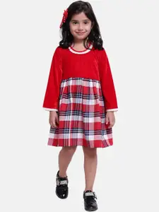 BownBee Girls Red Checked A-Line Dress