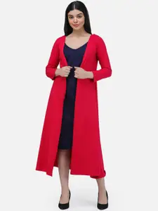 SCORPIUS Women Magenta Pink Solid Open-Front Longline Shrug