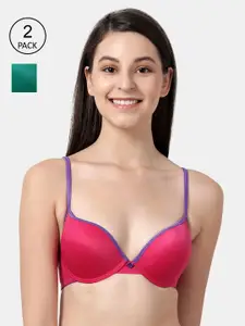 Susie Pack of 2 Pink & Green Solid Underwired & Heavily Padded Push-up Bras susi-com-208
