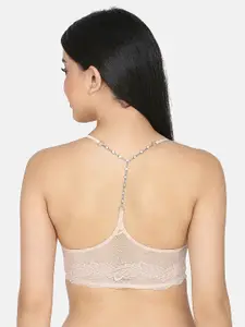 Da Intimo Beige Lace Non-Wired Lightly Padded Jewel Back Bralette