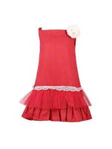 A Little Fable Girls Red Solid A-Line Dress
