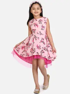StyleStone Girls Pink Floral Printed Fit and Flare Dress