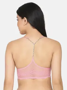 Da Intimo Pink Lace Non-Wired Lightly Padded Bralette Bra DI-1283