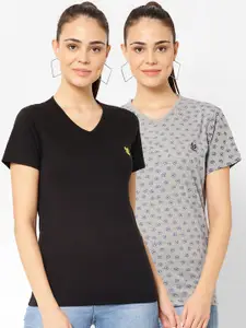 MACK JONNEY Women Pack Of 2 Solid V-Neck T-shirt