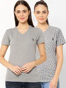 MACK JONNEY Women Pack Of 2 Solid V-Neck T-shirt