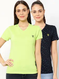 MACK JONNEY Women Pack Of 2 Solid V-Neck T-shirt
