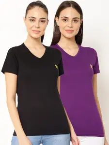 MACK JONNEY Women Pack Of 2 Solid V-Neck T-shirt