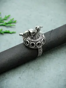 Silvermerc Designs Oxidised Silver-Plated Peacock-Shaped Adjustable Finger Ring