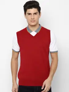 Allen Solly Men Red Solid Sweater Vest